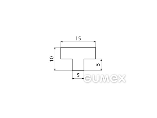 Silikónový profil tvaru "T", 10x15/5mm, 60°ShA, -60°C/+180°C, transparentný